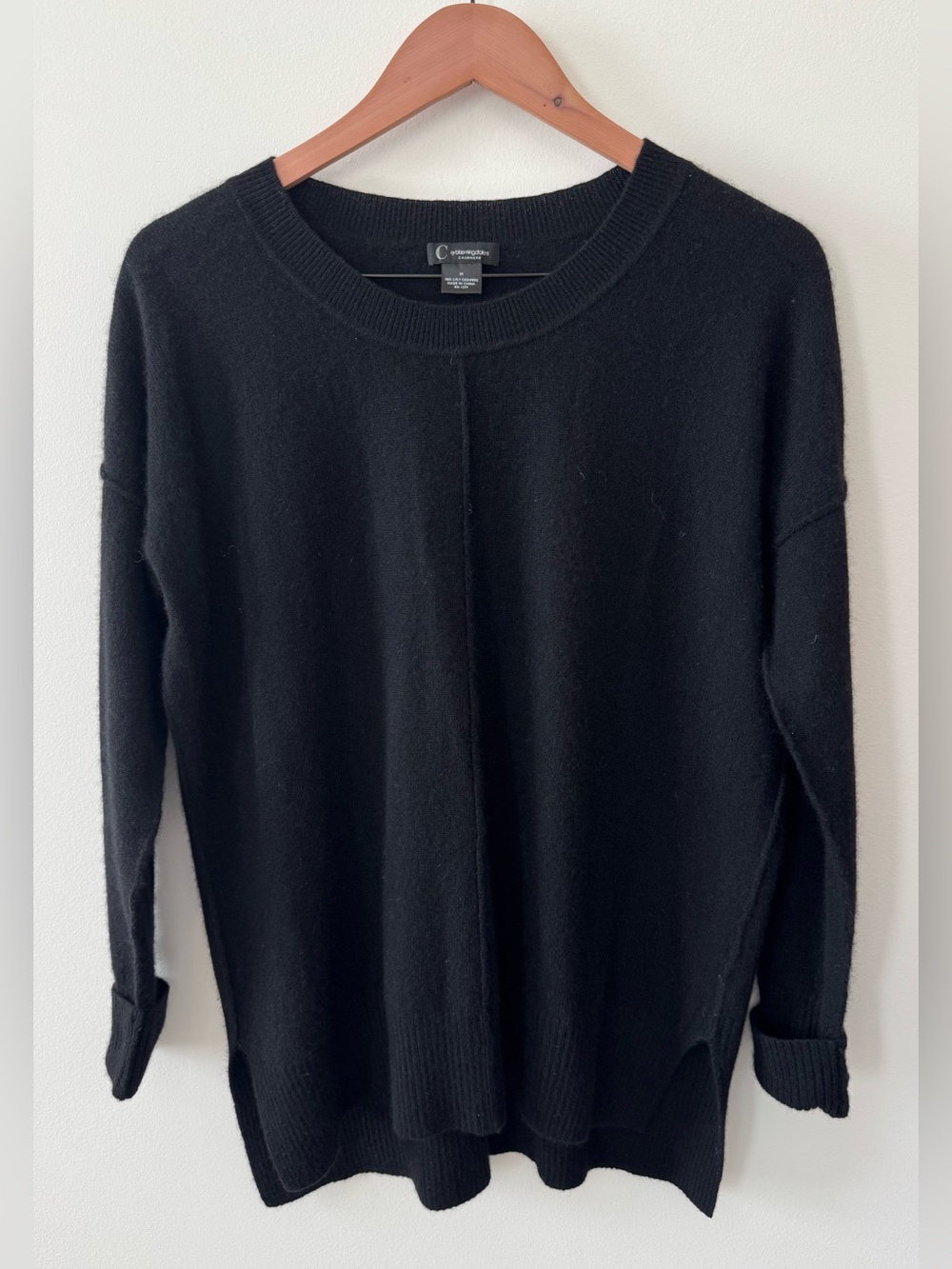 C by Bloomingdale’s 100% Cashmere Black Oversized Crewneck Sweater M